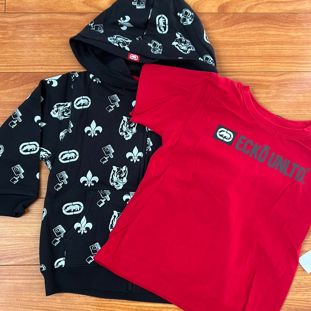 New Ecko Unltd Black Design Jacket and Red Logo T-Shirt, Size for 4T,100% Cotton